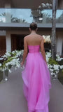 LTP1236,Simple Pink Strapless Prom Dresses,Sleeveless Pleated Evening HZ0307