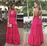 LTP1195,Elegant Hot Pink Evening Dresses,Long Chiffon Lace Prom Evening HZ0307