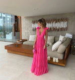 LTP1238,Hot Pink A-Line Prom Dresses,Long Evening Dresses,Teenager Graduation HZ0307