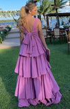 LTP1223,Purple Prom Dresses,Ruffles Floor Length Evening Graduation HZ0307
