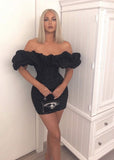 LTP1828,Black Off The Shoulder Cloud Style Satin Homecoming HZ0307