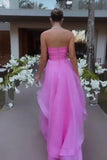 Strapless Pink Tulle Ruffle A-line Formal HZ0307