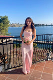 Spaghetti Straps Pink Fitted Long Party Dress with HZ0307