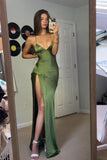 Sexy Straps Green Soft Satin Long HZ0307