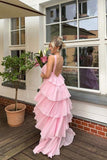 Halter Pink Chiffon Ruffle Party HZ0307