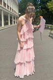 Halter Pink Chiffon Ruffle Party HZ0307