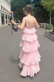 Halter Pink Chiffon Ruffle Party HZ0307