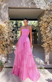 LTP1236,Simple Pink Strapless Prom Dresses,Sleeveless Pleated Evening HZ0307