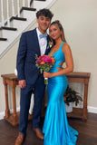 V Neck Blue Mermaid Long Formal HZ0307