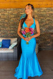 V Neck Blue Mermaid Long Formal HZ0307