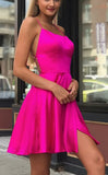 LTP1464,Scoop Homecoming Dresses A Line With Spaghetti Straps Slit Satin Short/Mini HZ0307