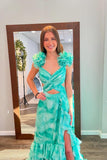 Sexy Pink Floral Cutouts A-line Ruffle Long HZ0307