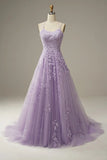 Spaghetti Straps A-Line Tulle Lace Prom HZ0307