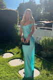 Off the Shoulder Aqua Silk Long Party HZ0307