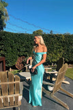 Off the Shoulder Aqua Silk Long Party HZ0307
