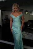 Off the Shoulder Aqua Silk Long Party HZ0307