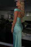 Off the Shoulder Aqua Silk Long Party HZ0307