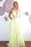 Halter Red Lace Appliques Chiffon Ruffle Prom HZ0307