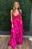 Red Straps Satin Cutouts A-line Ruffle Prom HZ0307