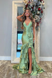 V Neck Yellow Satin Ruffle Fitted Prom HZ0307