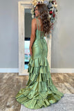 V Neck Yellow Satin Ruffle Fitted Prom HZ0307