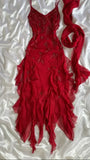 Red Chiffon Appliques Prom Dresses Elegant Party Dance HZ0307