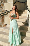 Strapless Mint Green Lace A-line Formal HZ0307