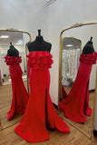 Strapless Red Ruffle Fitted Long Formal Dress with HZ0307