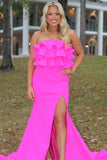 Strapless Red Ruffle Fitted Long Formal Dress with HZ0307