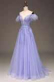 Straps Blue Sheer Appliques A-line Long HZ0307