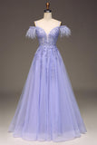 Straps Blue Sheer Appliques A-line Long HZ0307