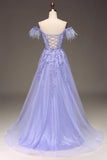 Straps Blue Sheer Appliques A-line Long HZ0307
