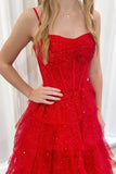 Spaghetti Straps Red Tulle Tiered Ruffle Ball HZ0307