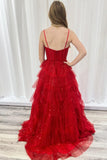 Spaghetti Straps Red Tulle Tiered Ruffle Ball HZ0307