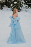 Sweetheart Sky Blue A-line Long Formal Gown with HZ0307