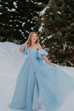 Sweetheart Sky Blue A-line Long Formal Gown with HZ0307