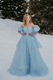 Sweetheart Sky Blue A-line Long Formal Gown with HZ0307