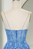 Straps Blue Lace Appliques A-line Long Prom HZ0307