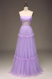 Lilac Starry Tulle A-line Long Formal HZ0307