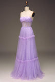 Lilac Starry Tulle A-line Long Formal HZ0307