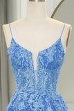 Straps Blue Lace Appliques A-line Long Prom HZ0307