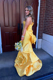 Strapless Yellow Mermaid Long Formal Dress with A HZ0307