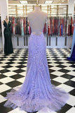 Lace Up Back Mermaid Appliques Long Evening Prom HZ0307