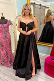 Strapless Black Bow Front A-line Long Formal HZ0307
