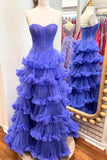 Strapless Purple Ruffle A-line Formal HZ0307