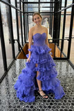 Strapless Purple Ruffle A-line Formal HZ0307
