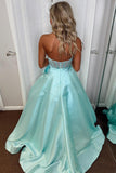 Beaded Sheer Aqua Satinn A-line Formal HZ0307