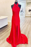 Halter Red Satin Fitted Party Dress with HZ0307