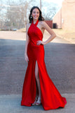 Halter Red Satin Fitted Party Dress with HZ0307