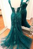 Emerald Green Appliques Mermaid Long Formal HZ0307